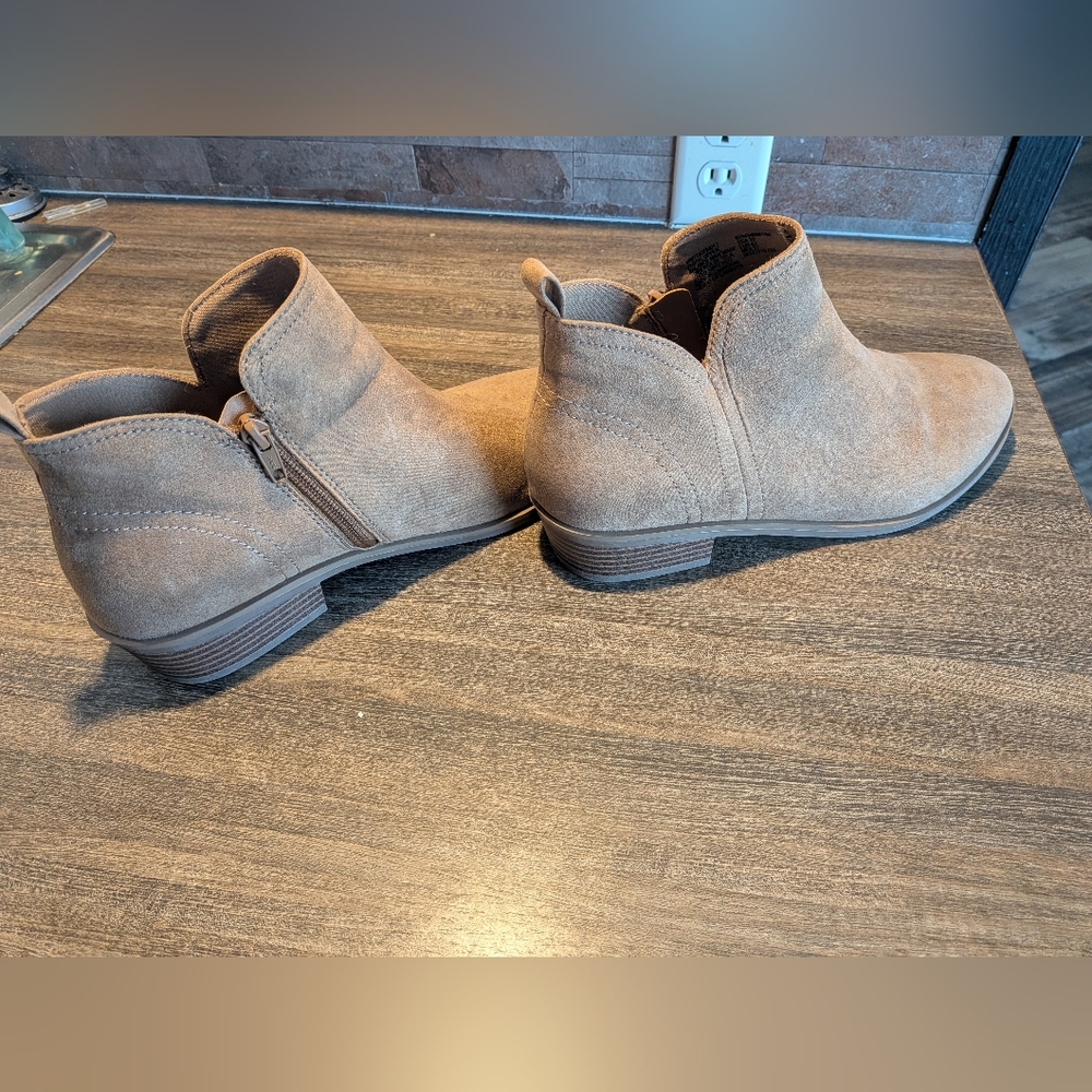 Time and Tru Women's Tan Suede Booties - Picture 2 of 4